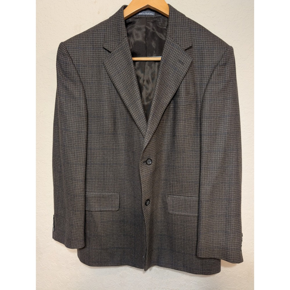 Oscar de la Renta Mens Houndstooth Blazer 44R Brown Wool Cashmere Sport Coat